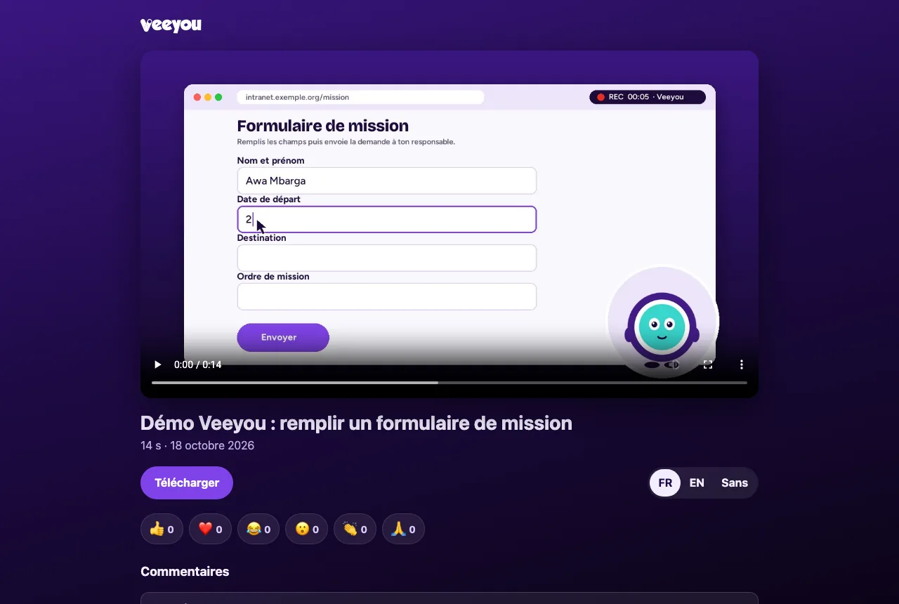 Veeyou watch page on a computer