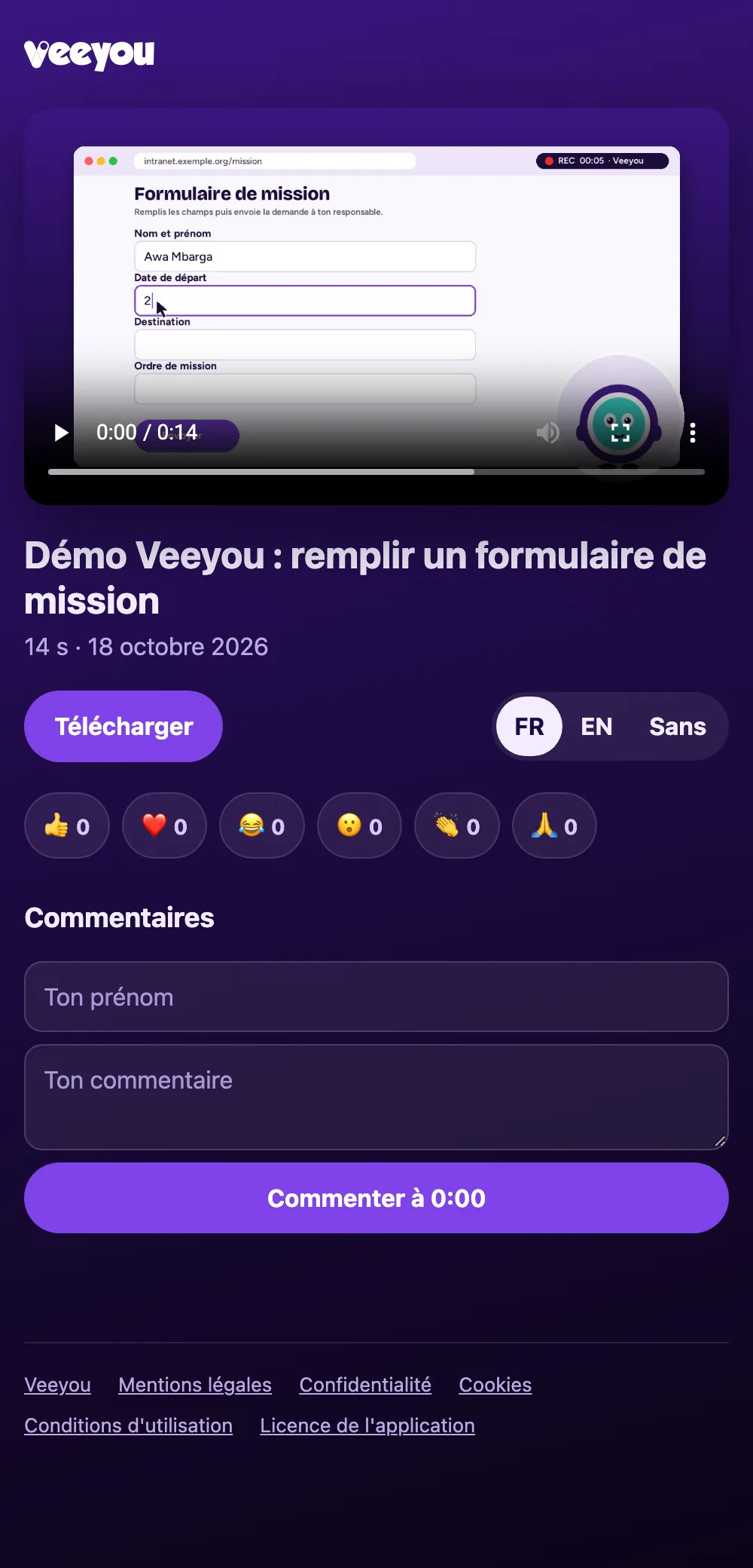 Veeyou watch page on a phone